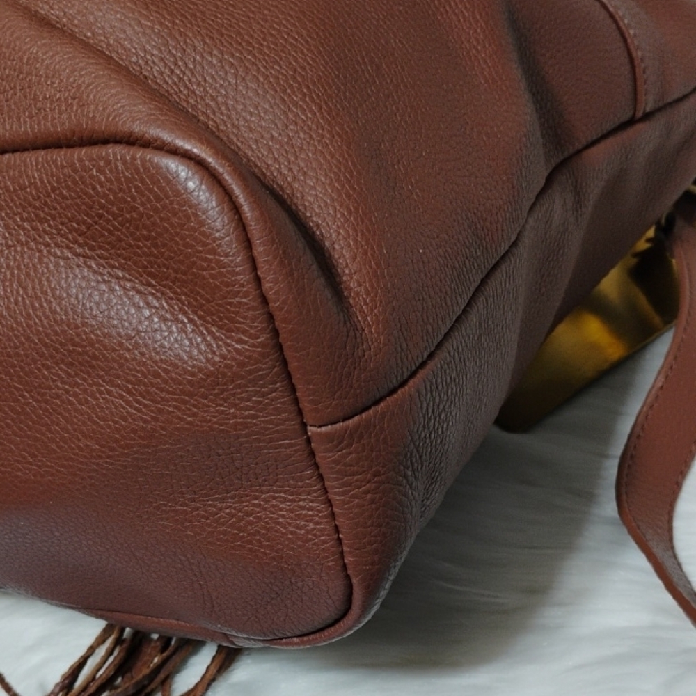 SALE! Lucky Brand Carmen Brown Leather Tassel Hobo/Bucket Shoulder Bag - Picture 10 of 15